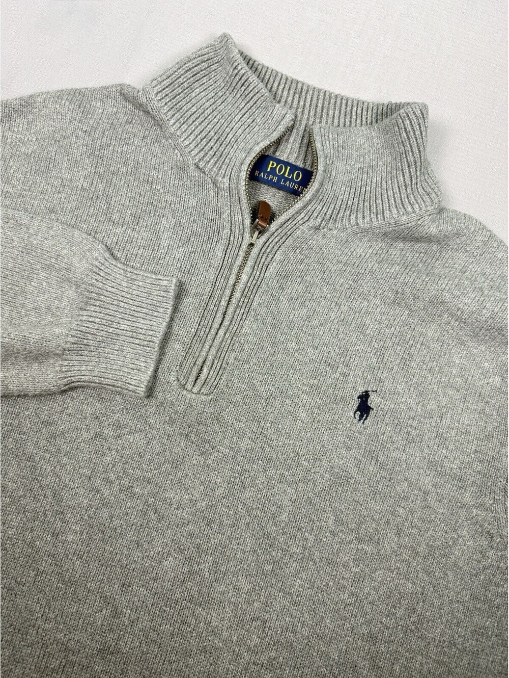 Polo Ralph Lauren Men’s Large Gray 100% Cotton Quarter Zip Pullover Sweater